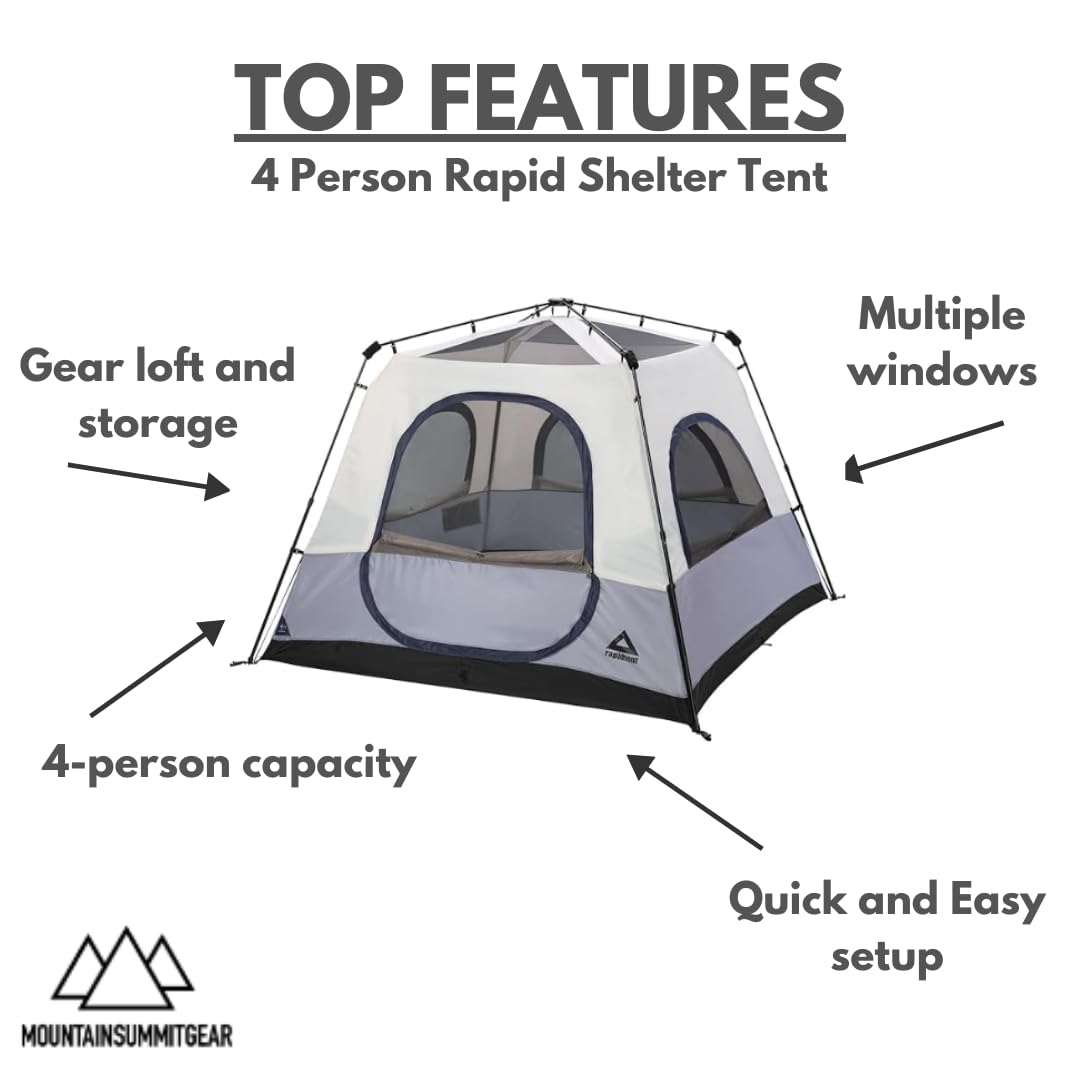 Caddis Rapid 4-Person Tent, Pop-Up Camping Tent with Easy Setup Frame for Outdoor Use