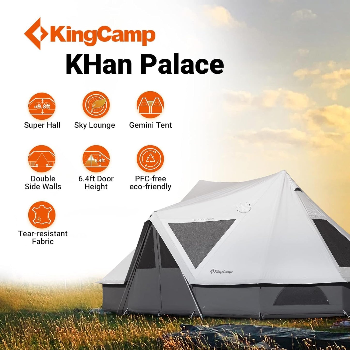 KingCamp Canvas Tent for Camping, 4 Seasons Large Waterproof & Windproof Luxury Glamping Tent with Stove Jack for Family Outdoor Camping, Hunting & Parties