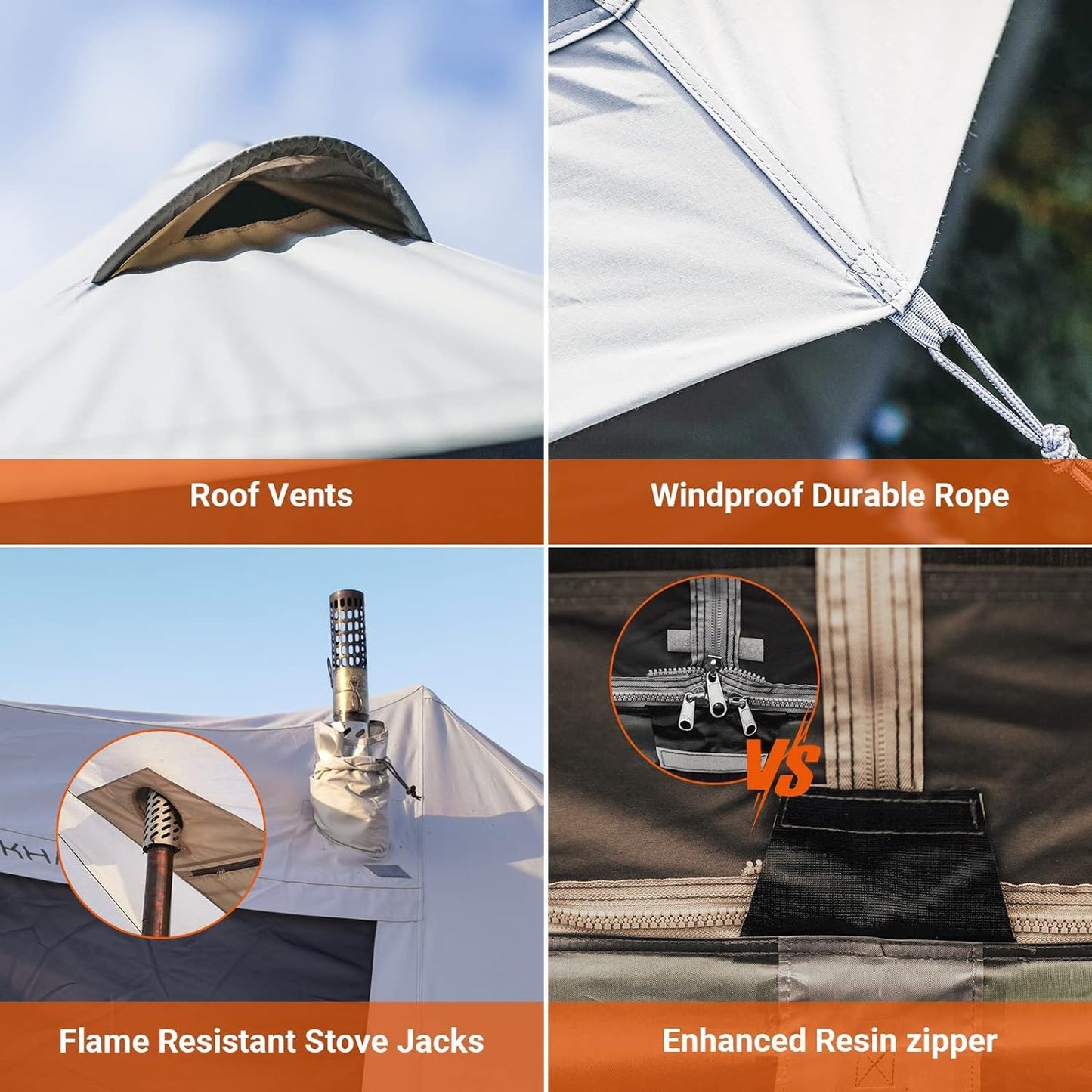 KingCamp Canvas Tent for Camping, 4 Seasons Large Waterproof & Windproof Luxury Glamping Tent with Stove Jack for Family Outdoor Camping, Hunting & Parties