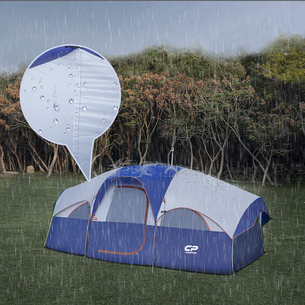 CAMPROS 8-Person Waterproof Windproof Family Tent, Double Layer, 5 Mesh Windows, Portable