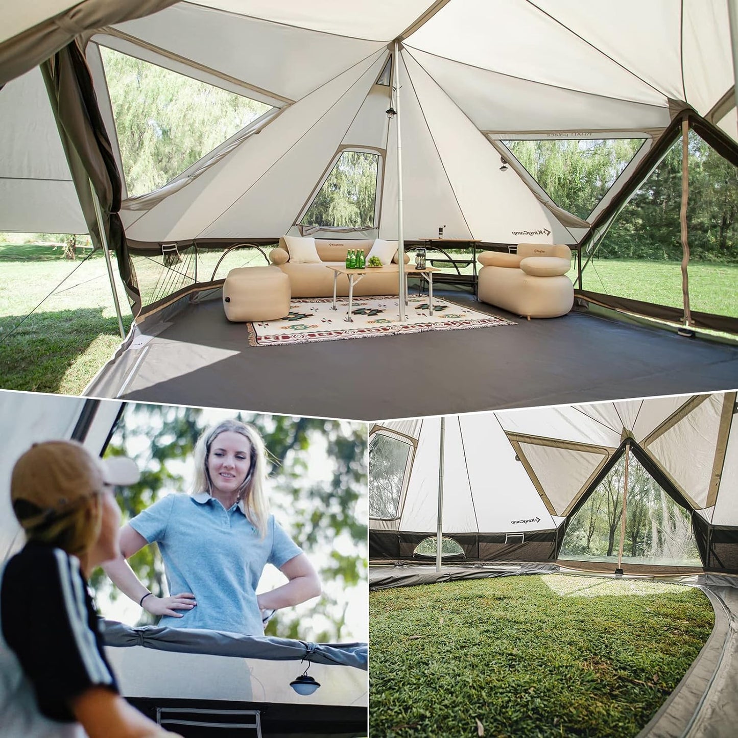 KingCamp Canvas Tent for Camping, 4 Seasons Large Waterproof & Windproof Luxury Glamping Tent with Stove Jack for Family Outdoor Camping, Hunting & Parties