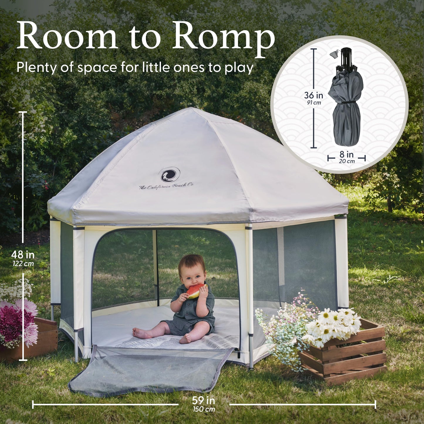 POP 'N GO Baby Playpen & Beach Tent, Foldable, Portable with Canopy & Mosquito Net